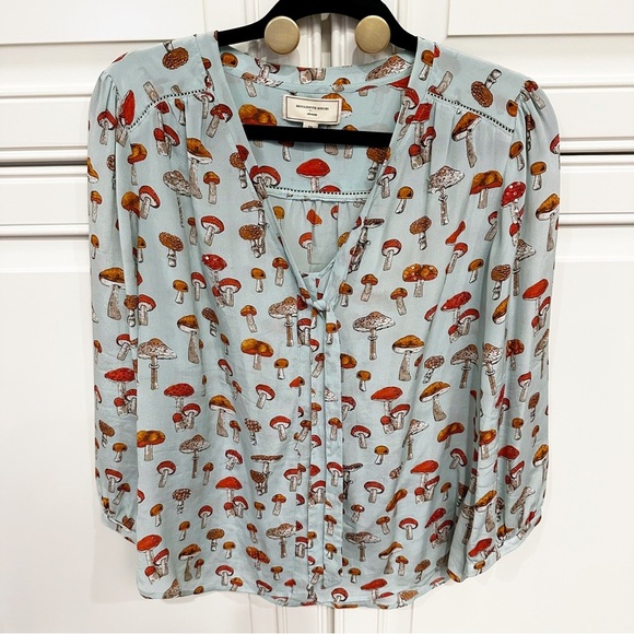 RARE Anthropologie Moulinette Soeurs Toadstool Mushroom Women’s Tie Front Blouse - Picture 5 of 14
